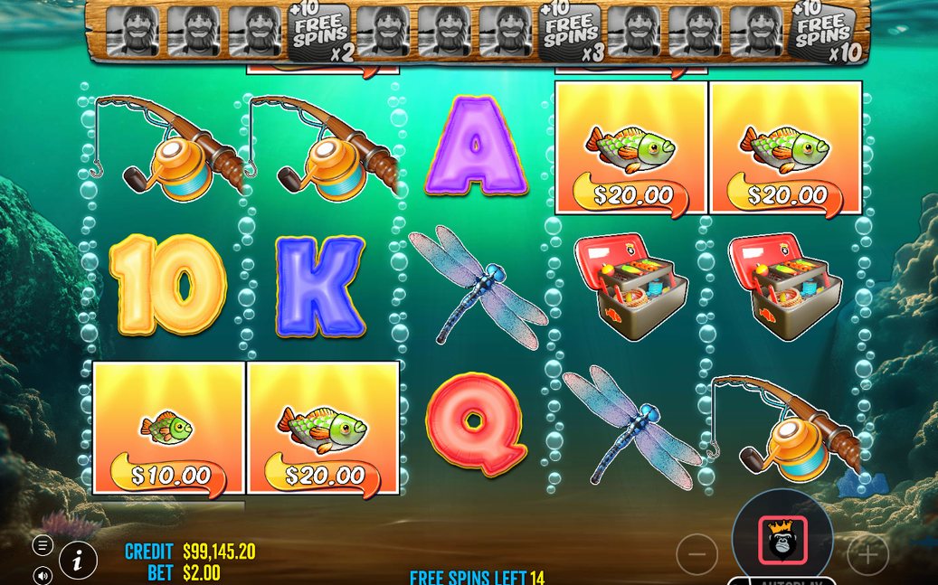 Freispielzähler mit Sonderwalzen und WILD Fisherman